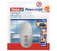 tesa Powerstrips Hook - Self-Adhesive Wall Hook for Glass, Tiles, Wood, Plastic and Other Surfaces - Metal Oval Hook - Powerstrips Technology - Large
