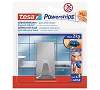 tesa Powerstrips Hook - Self-Adhesive Wall Hook for Glass, Tiles, Wood, Plastic and Other Surfaces - Metal Rectangular Hook - Powerstrips Technology - Large