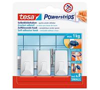 tesa Powerstrips Hook - Self-Adhesive Wall Hook for Glass, Tiles, Wood, Plastic and Other Surfaces - Plastic Round Hook - Powerstrips Technology - Small - White