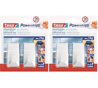 tesa Powerstrips Hook - Self-Adhesive Wall Hook for Glass, Tiles, Wood, Plastic and Other Surfaces - Rectangular Hook - Powerstrips Technology - Large (Pack of 2)