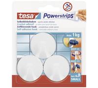 tesa Powerstrips Hooks Small ROUND - Removable Self-Adhesive Wall Hook for Glass, Tiles, Wood, Plastic and Other Surfaces - Waterproof - White - Strong Hold up to 1 kg