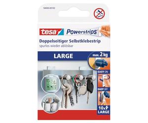 tesa Powerstrips LARGE Double-Sided Adhesive Strips - 1 x 10 | Self-Adhesive Mounting Strips for Securing Objects to Smooth Surfaces - 2 kg Holding Force