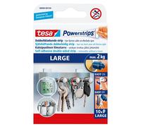 tesa Powerstrips Large, Self-Adhesive Strips - Double-Sided Strips Suitable for Flat and Smooth Surfaces - Holds Objects up to 2 kg - Pack of 10 Powerstrips