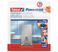 tesa Powerstrips Large Square Metal Hook - Self-Adhesive - 2 kg Capacity | Self-adhesive metal wall hook for glass, tiles, wood, plastic and other surfaces - Removable without leaving marks