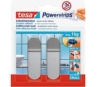 tesa Powerstrips Metal Hooks - 2 Pack - 1 kg Load Capacity | Round self-adhesive wall hangers for glass, tiles, wood, plastic and other surfaces - Removable without leaving marks