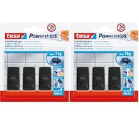 tesa Powerstrips Self-Adhesive Hooks - 3 x Small Square Shaped Hooks for Tiles, Glass, Plastic and Other Surfaces - Strong Hold, Up to 1kg - Black (Pack of 2)