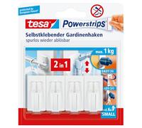 tesa Powerstrips Vario Curtain Hooks - 1 Pack of 4 - White | Self-Adhesive Hooks to Fix Curtain Rails - 1 kg Holding Force - can be Removed without Leaving any Marks