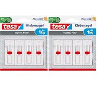 tesa Powerstrips Verstelbare kleefspijker voor behang en pleisterwerk, zelfklevende Nagel 1 kg - 4 Nägel wit (Pack of 2)