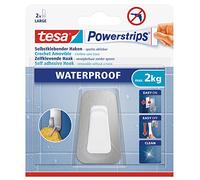 tesa Powerstrips Waterproof L Metal-Plastic Hook - 2 kg Capacity | Self-adhesive waterproof hook made of stainless steel and plastic - For damp rooms, tiles and glass - Removable without marks