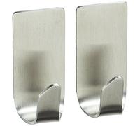 tesa Powerstrips Waterproof S Metal Hooks - 2 Pack - 1 kg per Hook | 2 self-adhesive waterproof stainless-steel hooks for damp rooms, tiles and glass - Removable without leaving marks