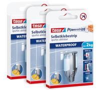 tesa Powerstrips Waterproof Strips Large - 3 x 6 Double-Sided Strips | Pack of 3 Waterproof Adhesive Strips for the Kitchen and Bathroom - Self-Adhesive Mounting Strips, 2 kg Holding Force
