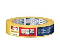 tesa Precision Masking Tape 4334 Plus - Pack of 4 - Professional Masking Tape with Extra Thin Paper Backing - for Particularly Precise Masking and Covering - Yellow - Each 50 m x 38 mm