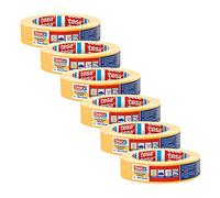 tesa Precision Masking Tape 4334 PLUS - Yellow - 6 Rolls - 50 m x 25 mm | Low-tack painter's tape for delicate indoor surfaces - ultra-thin backing creates sharp paint edges and removes gently