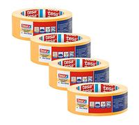 tesa Precision Masking Tape 4344 Standard - Orange - 4 Rolls - 50 m x 38 mm | Professional masking strip with extra-thin paper backing - delivers sharp paint edges for precise indoor decorating work