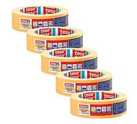 tesa Precision Masking Tape 4344 Standard - Orange - 5 Rolls - 50 m x 30 mm | Professional painter's strip with thin paper backing - designed for precise masking and clean edges during indoor decorating