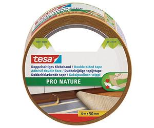 tesa Pro Nature Eco Fixation Double-Sided Tape Roll - Ecological - Versatile - Carpet Fixing, Decoration, Crafts - 100 Percent Recycled Plastic - 10 m x 50 mm