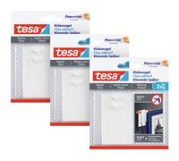 tesa 77776-00500-00 Wallpaper and Plaster Pack of 3-Self Sensitive Surfaces-Residue-Free-Up to 2 kg Holding Capacity per 3 x 2 Adhesive Nails, White, 6 x 2,0kg