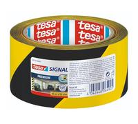 tesa Signal Premium Adhesive Marking and Warning Tape - Permanent Hazardous Area Marking and Signage - Robust PVC - Black / Yellow - 66 m x 50 mm
