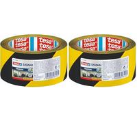 tesa Signal Premium Adhesive Marking and Warning Tape - Permanent Hazardous Area Marking and Signage - Robust PVC - Black/Yellow - 66 m x 50 mm (Pack of 2)