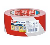tesa Signal PREMIUM PVC Warning Marking Tape - Red/White - 66 m x 50 mm | Self-Adhesive Warning Tape for Permanent Hazard-Zone Marking - Robust PVC Construction for Clear, Durable Identification