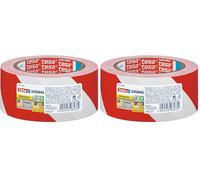 tesa Signal Universal Adhesive Marking and Warning Tape - Marking and Warning of Dangerous Areas - UV Resistant - Solid PP backing - Red/White - 66 m x 50 mm (Pack of 2)