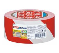 tesa Signal Universal Adhesive Marking and Warning Tape - Marking and Warning of Dangerous Areas - UV Resistant - Solid PP backing - Red / White - 66 m x 50 mm