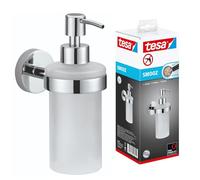 tesa® Smooz soap Dispenser, high Gloss Chromed Metal, self-Adhesive, Adhesive mounting Technology, 170mm x 70mm x 126mm