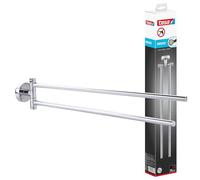 tesa® Smooz Two-Armed Towel Holder, high Gloss Chromed Metal, self-Adhesive, Adhesive mounting Technology, 82mm x 50mm x 455mm