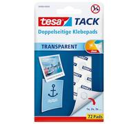 tesa Tack Removable Double Sided Adhesive Pad - Transparent (Pack of 72) | Transparent Adhesive Strips to Hang Items on Walls, Windows and Mirrors - Thin, Double-Sided, an Alternative to Thumbtacks
