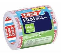 tesa tesafilm CLEAR RECYCLED - transparent adhesive tape - 100% recycled plastic - tear-resistant - adhesive-strong, solvent-free and age-resistant - 3 rolls of 10 m x 15 mm each