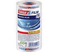 tesa Film Crystal Clear - Highly Transparent, Age-resistant Tape with Strong Adhesion - 33 m x 15 mm - Pack of 6