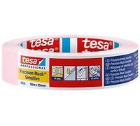 tesa UK 43330001801 Precision Sensitive, Razor Sharp Edge and Low Tack Masking Tape for Indoor Painting and Decorating, Residue Free Removal, 50 m x 25 mm, 25mm, Clear