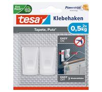 tesa UK 77780 Canvas Wallpaper & Plaster Adhesive Hooks Wallpaper & Plaster, Self-Adhesive, Ideal for Attaching Garlands & Fairy Lights, Holds up to 0.5 kg/Hooks Can Be Removed Without a Trace White