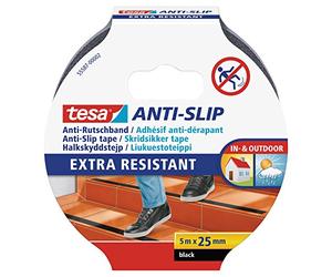 tesa UK Anti-Slip Tape - Non-Slip Adhesive Tape for Indoor and Outdoor Use - for Stairs, Ladders and Smooth Floors - Black - 5 m x 25 mm