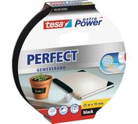 tesa UK Extra Power Perfect Cloth Tape - Fabric-Reinforced Repairing Tape for Crafting, Repairing, Fastening, Reinforcing and Labelling - Black - 25 m x 19 mm, Clear