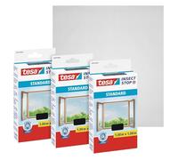 tesa UK Insect Stop Hook and Loop Standard for Windows - Self Adhesive Window Fly Screen - Cut to Desired Size - in Anthracite, 3X 100 cm x 100 cm, Clear, (55670-00500-03)