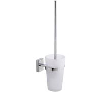 tesa UK KLAAM Toilet Brush Set - Chrome-Plated Metal & Glass Container - No Drill Mounting, Includes Removable Glue Solution