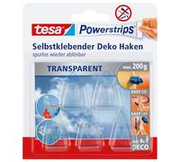 tesa UK Powerstrips Deco Clear Hooks with Removable Adhesive Strips, 5 Hooks, normal, 58900-00013-03