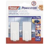 tesa UK Powerstrips Hooks Large CLASSIC - Removable Self-Adhesive Wall Hook for Glass, Tiles, Wood, Plastic and Other Surfaces - White - Holds Up to 2 kg