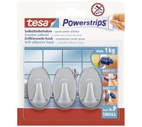 tesa UK Powerstrips Hooks Small Oval/Grey Removable Self-Adhesive Wall Hook for Glass, Tiles, Wood, Plastic and Other Surfaces - Waterproof - Strong Hold up to 1 kg