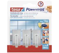 tesa UK Powerstrips Hooks Small RECTANGLE/CHROME EFFECT Removable Self-Adhesive Wall Hook for Glass, Tiles, Wood, Plastic and Other Surfaces - Waterproof - Strong Hold up to 1 kg