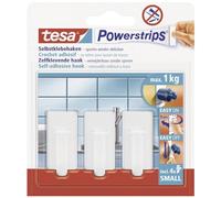 tesa UK Powerstrips Hooks Small RECTANGLE Removable Self-Adhesive Wall Hook for Glass, Tiles, Wood, Plastic and Other Surfaces - Waterproof - White - Strong Hold up to 1 kg