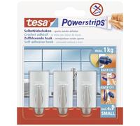tesa UK Powerstrips Hooks Small Trend - Removable Self-Adhesive Wall Hook for Glass, Tiles, Wood, Plastic and Other Surfaces - Waterproof - Matt-Chrome - Strong Hold up to 1 kg, 57544-00010-03