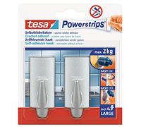 tesa UK Powerstrips Large Hooks with Removable Adhesive Strips Rectangle - Chrome, 2 Hooks, (58055-00004-03)
