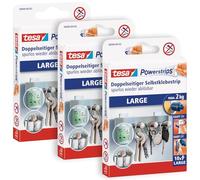 tesa UK Powerstrips Large, Self-Adhesive Strips - Double-Sided Strips Suitable for Flat and Smooth Surfaces - Holds Objects up to 2 kg - Pack of 30 Powerstrips, Clear