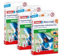 tesa UK Powerstrips Poster - Double-Sided Adhesive Strip for Posters - Self-Adhesive Picture Hanging Strips, Tapered - Holds up to 200 g - Pack of 60, Clear, 58003