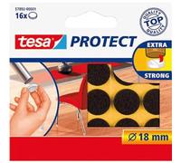tesa UK Protect Anti Scratch Self Adhesive Felt 18 mm Dia - Brown, 16 Pads | Self-adhesive furniture gliders for chairs, tables and other items - protect parquet, laminate and delicate floors