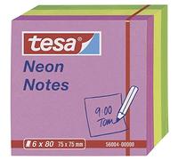 tesa UK Self-stick Note, 6 Pack, 80 Sheets Each, Bright Colors (Green/Yellow/Pink), 7.5 cm x 7.5 cm, Solvent Free