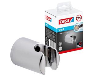 tesa UK Spaa shower head holder, chromed plastic, self-adhesive, adhesive mounting technology, Clear, 6.5 x 7 x 8.5 cm, (40343-00000-00)