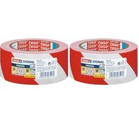 tesa UK Tape, Signal Premium Adhesive, Permanent Hazardous Area Marking and Signage, Robust PVC, Red/White, 66 m x 50 mm (Pack of 2)